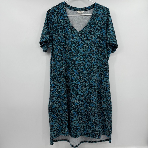 Terra Sky Dress Women 0X Blue Floral Short Sleeve T Shirt V Neck Comfy Pockets - Picture 1 of 11